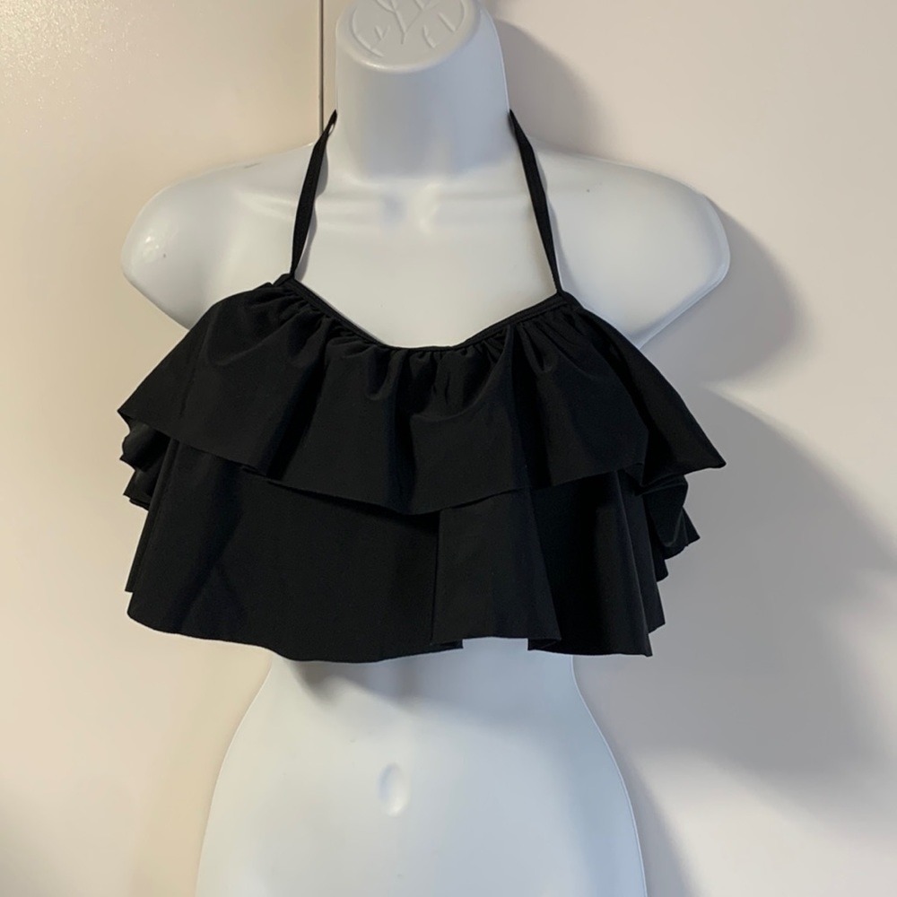 SHEIN Black Ruffle Halter Bikini Top